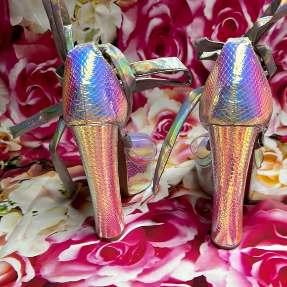 Iridescent Platform Prom Heels with Ribbon Tie - Picture 5 of 7